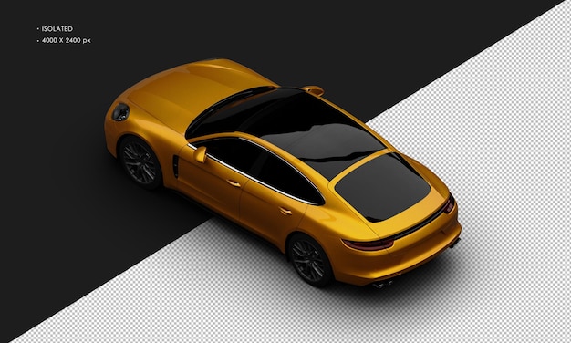 PSD izolowany realistyczny błyszczący pomarańczowy luksusowy nowoczesny samochód sportowy z lewego górnego widoku z tyłu