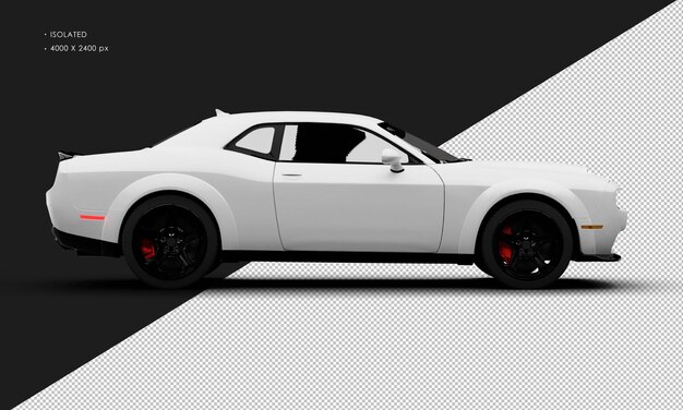 Izolowany realistyczny matowy biały nowoczesny super sportowy muscle car z prawej strony