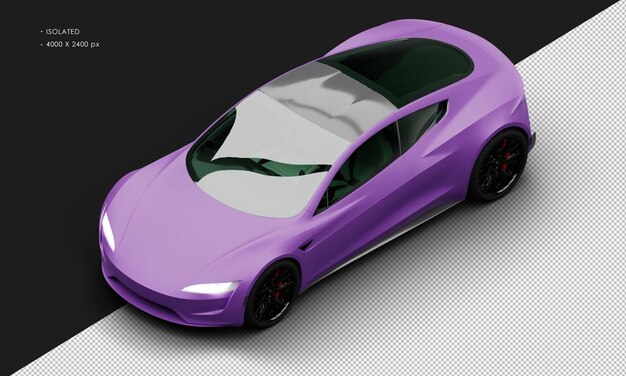 PSD izolowany realistyczny matowy purpurowy elektryczny super samochód sportowy z góry w lewo z przodu