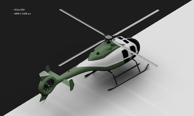 PSD izolowany realistyczny matowy zielony z białym akcentem ultralekki mini helikopter od góry po prawej stronie z tyłu