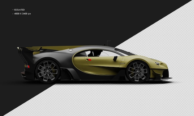 PSD izolowany realistyczny matowy żółty tytanowy sedan wyścigowy super samochód sportowy z widoku z prawej strony