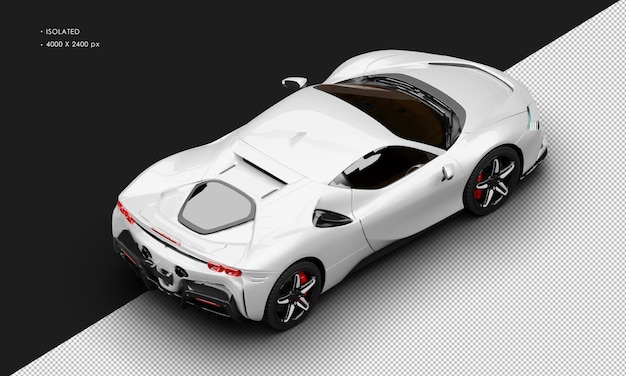 Izolowany Realistyczny Metaliczny Biały Hybrydowy Sportowy Super Samochód Z Prawej Góry Z Tyłu