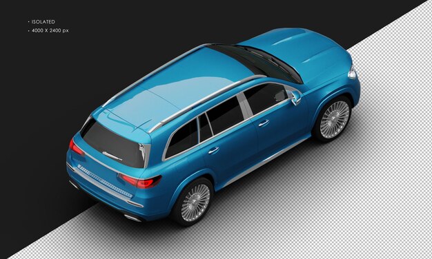 PSD izolowany realistyczny metaliczny niebieski silnik turbo ultimate luksusowy suv z góry w prawo z tyłu