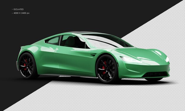 PSD izolowany realistyczny metaliczny zielony elektryczny super samochód sportowy z prawej strony