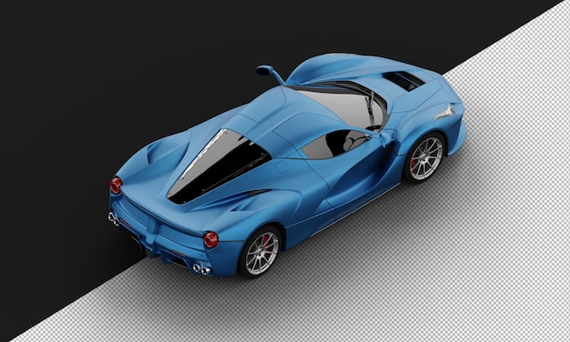 PSD izolowany realistyczny metalowy metaliczny tytanowy niebieski sedan super sportowy samochód z prawego górnego widoku z tyłu