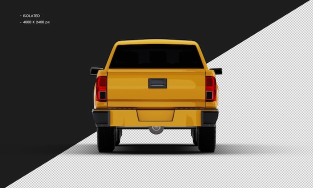 Izolowany Realistyczny żółty Pickup Z Podwójną Kabiną Z Widoku Z Tyłu