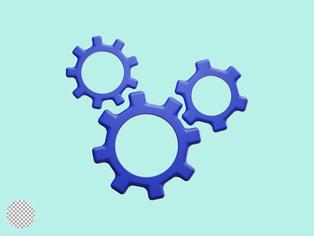 Izoluj trzy niebieskie przekładnie mechaniczne dla symbolu przemysłu i pracy zespołowej za pomocą ilustracji renderowania 3d