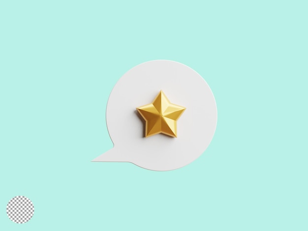 PSD izoluj złotą gwiazdę na wiadomości bąbelkowej dla koncepcji oceny klienta za pomocą ilustracji renderowania 3d