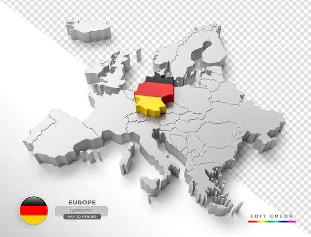 Izometryczna mapa Niemiec Europy z flagą w renderowaniu 3d