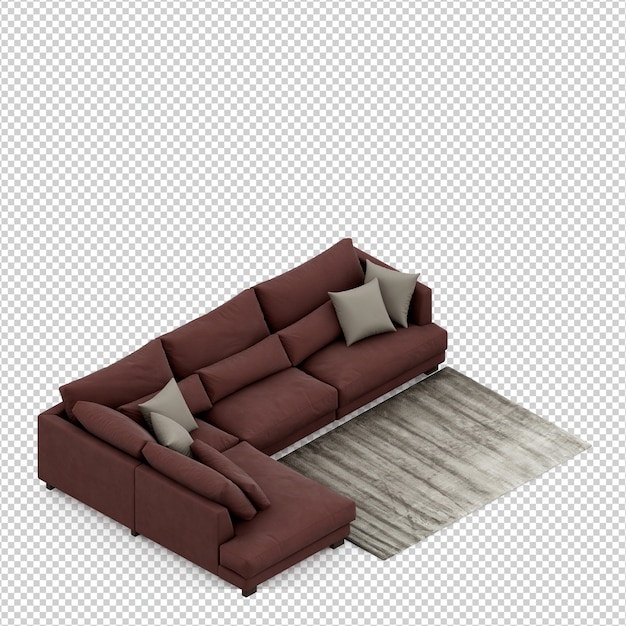 Izometryczna sofa 3D render na białym tle