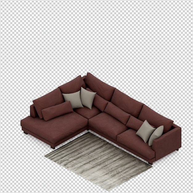 Izometryczna sofa 3D render na białym tle