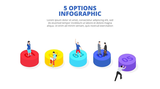 Izometryczne Cylindry Z Ludźmi Kreatywna Koncepcja Infografiki Z 5 Krokami