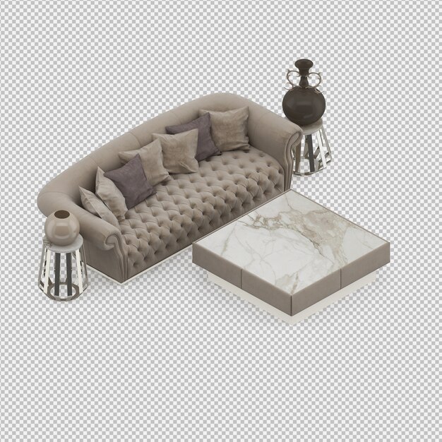 Izometryczne Sofa 3d Renderowania Na Białym Tle