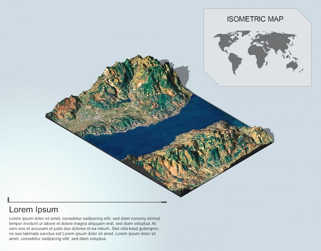 Izometryczny Mapa Wirtualnego Terenu 3d Infografikę.