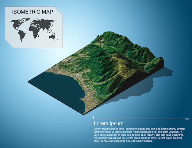 Izometryczny Mapa Wirtualnego Terenu 3d Infografikę.