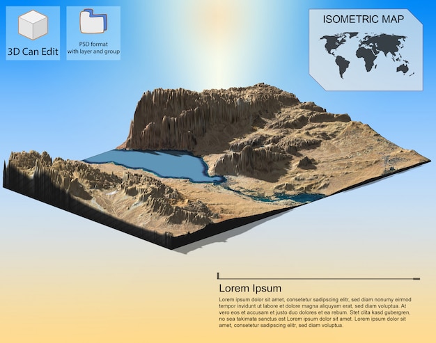 Izometryczny Mapa Wirtualnego Terenu 3d Infografikę.