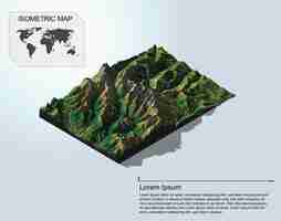 PSD izometryczny mapa wirtualnego terenu 3d infografikę.