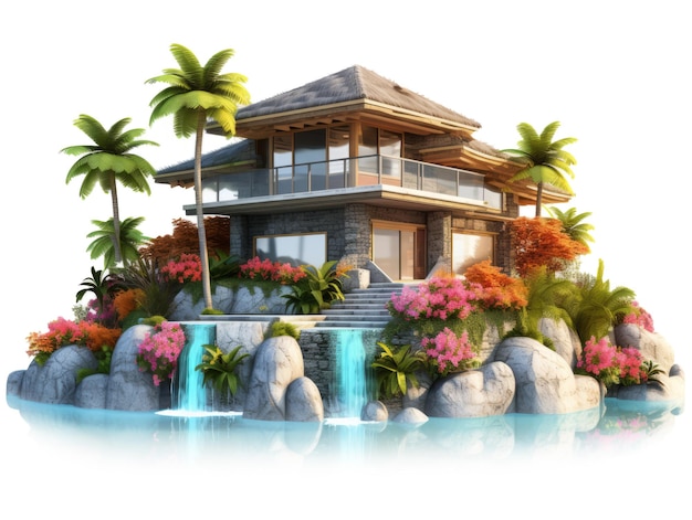 PSD izometryczny tropikalny dom z palmą