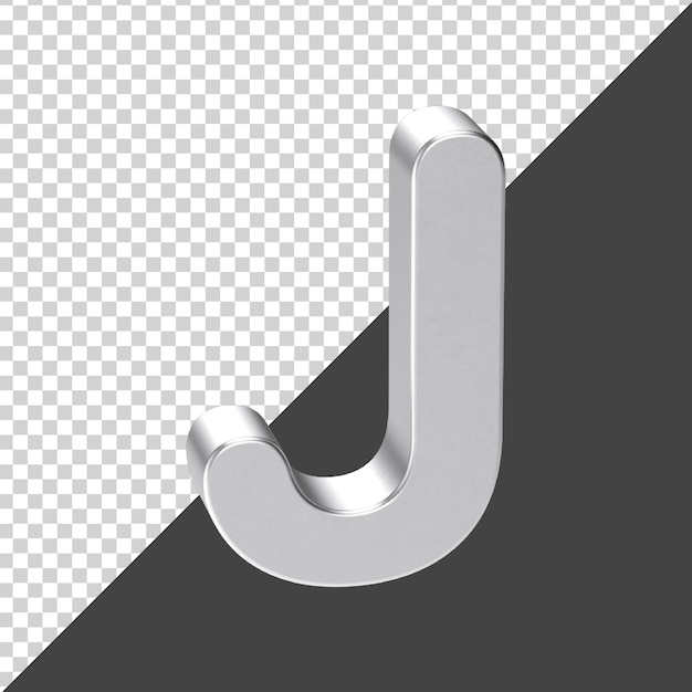 PSD j letter made of silver in 3d rendering 3d realistic letter j