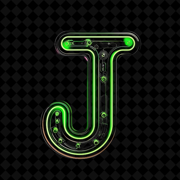 PSD j letter tipped with curled neon glowing plastic tip with jo neon color y2k typo art collections