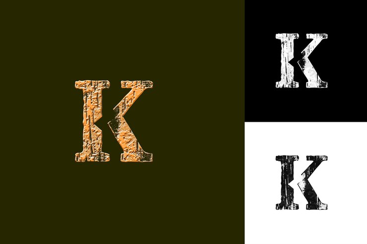 PSD j8 字母 k 具有古老的标志设计风格,具有 k 形状的插图标志向量设计