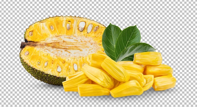 Jackfruit con foglia isolata su strato alfa