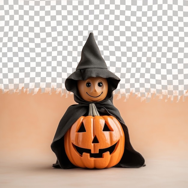 PSD jackolantern dyni noszący kapelusz czarowniczy i pelerynę na halloween