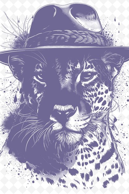 Jaguar in a panama hat with stealthy expression portrait pos animals sketch art vector collections