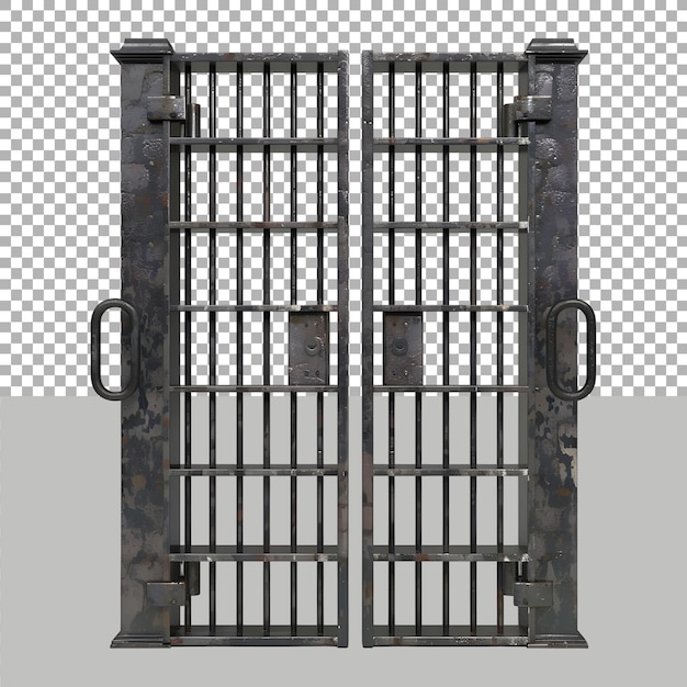 Porta d'acciaio della prigione come una recinzione su uno sfondo trasparente