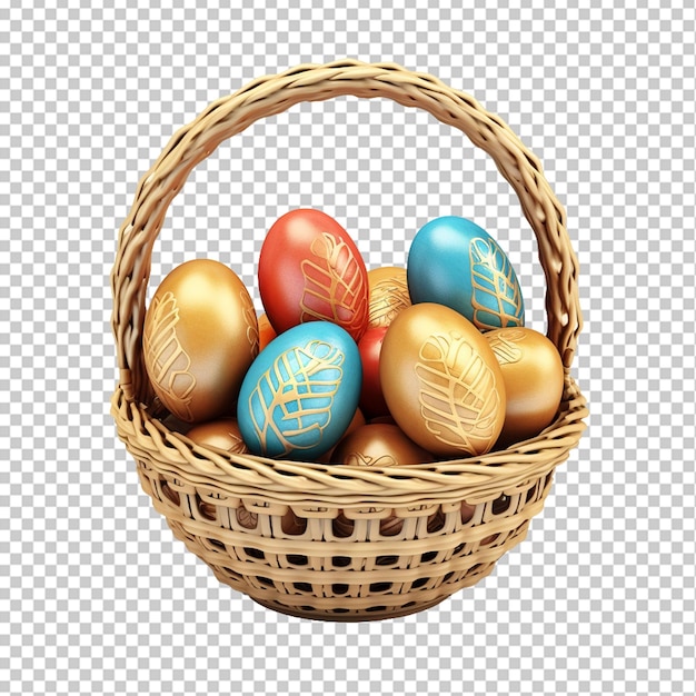 PSD jaja wielkanocne w koszyku ilustracja 3d png