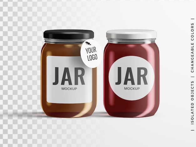 PSD jam jar packaging glass bottle with tag mockup isolated