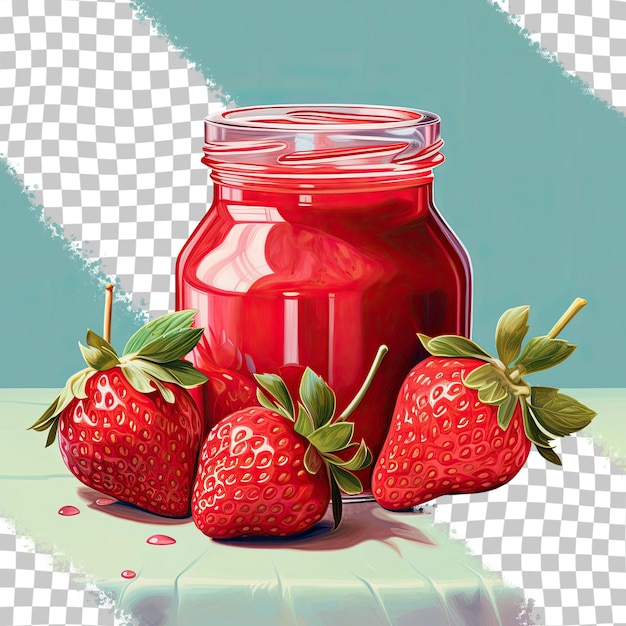 PSD jam and strawberries in a black jar transparent background