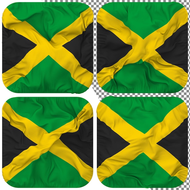 Jamaica flag squire shape isolated different waving style bump texture 3d rendering