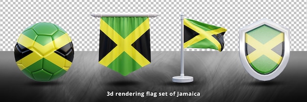 Jamaica nationale vlag ingesteld illustratie of 3d-realistische jamaica zwaaiende land vlag ingesteld pictogram