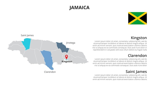 국가별로 구분된 자메이카 포토샵 지도 인포그래픽 템플릿 슬라이드 프레젠테이션