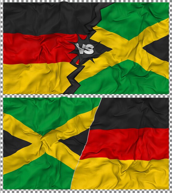 Jamaica versus Duitsland Half Combined Flag Cloth Bump Texture 3D Rendering