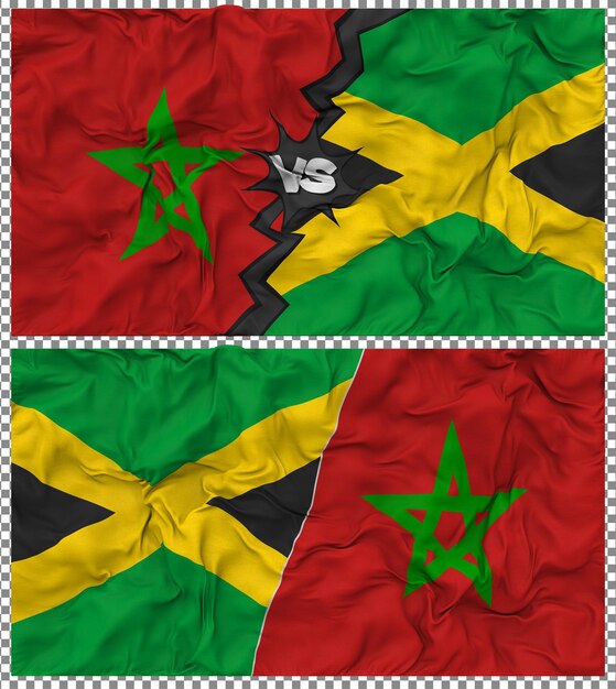 Jamaica versus Marokko Half gecombineerde vlag Cloth Bump Texture 3D Rendering