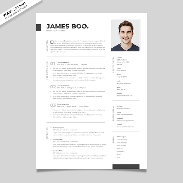 James boo schoon en minimalistisch cv cv-sjabloon