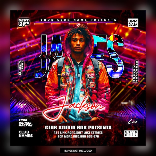 James Jackson nocny klub imprezowy dj wzory szablonu ulotki