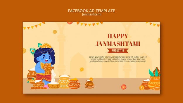 PSD template di facebook per la celebrazione di janmashtami