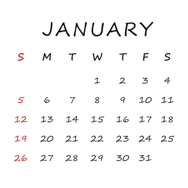 januari 2025 calendar psd transparent background