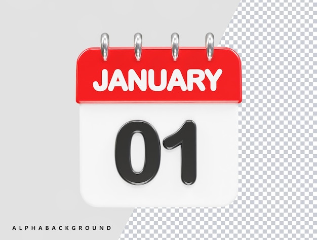 Illustrazione del rendering 3d dell'icona del calendario del mese di gennaio