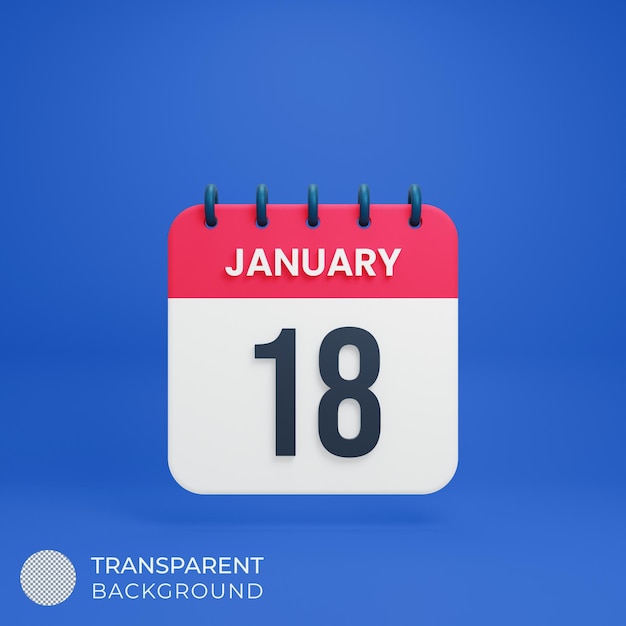 PSD january realistic calendar icon 3d illustration date january 18