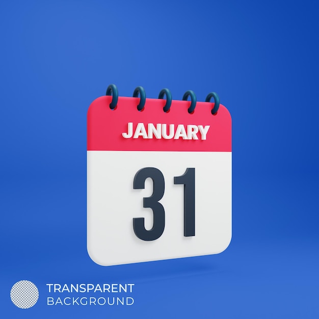 PSD january realistic calendar icon 3d illustration date january 31