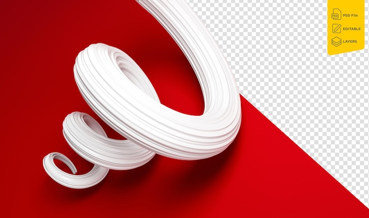 PSD japan flag waving ribbon twisted and spiral white ribbon on red background 3d illustration