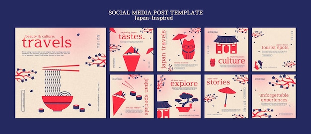 Japan geïnspireerde social media post ontwerpsjabloon