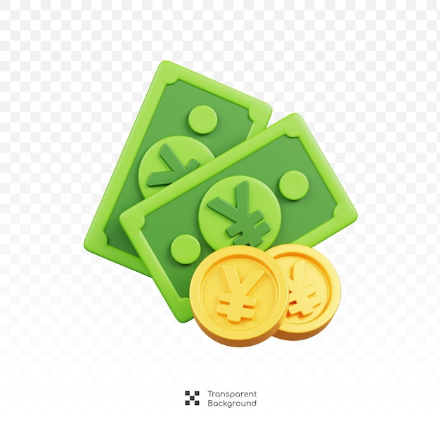 PSD japan yen money and golden coins isolated symbols icons and culture of japan 3d render