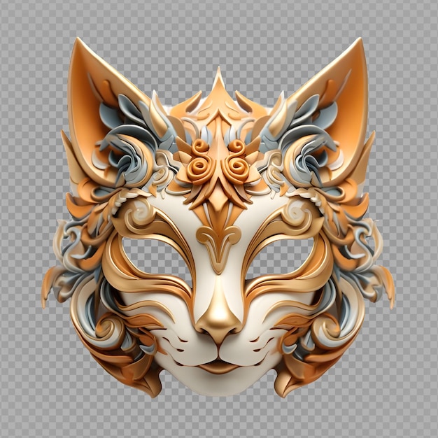 Japanese cat mask isolated on transparent background kitsune mask cut out generative ai