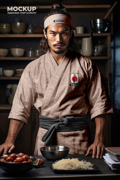 Japanese chef wearing uniform mockup design