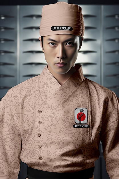 PSD japanese chef wearing uniform mockup design